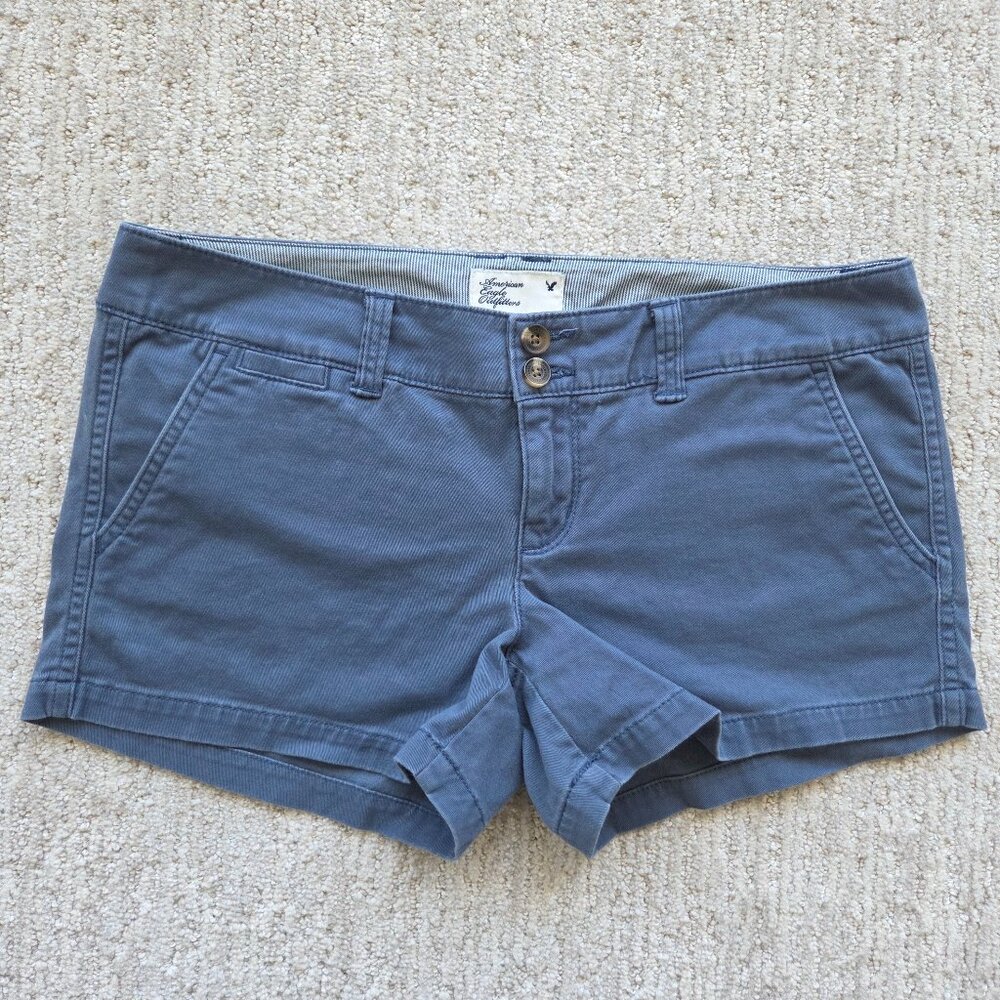 American Eagle Low Rise Chino Shorts Womens 4 Preppy Stretch Blue 3.5” Inseam